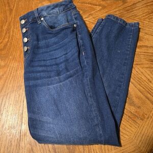 Tahari Jeans Womens 31x27Amelia Button Fly Skinny Ankle Blue Denim Stretch